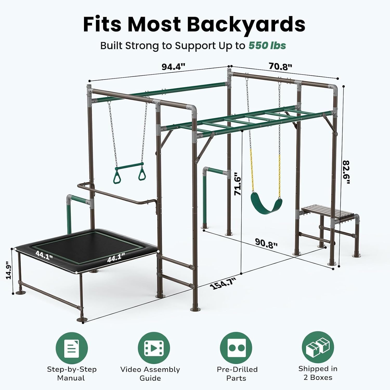 Kids Outdoor Monkey Bars - Structure de jeux d'extérieur avec barres