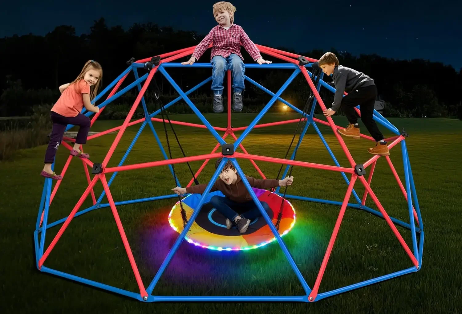 Kids Outdoor Jungle Gym Dome - Hapfan Ensemble de balançoires dôme d'escalade