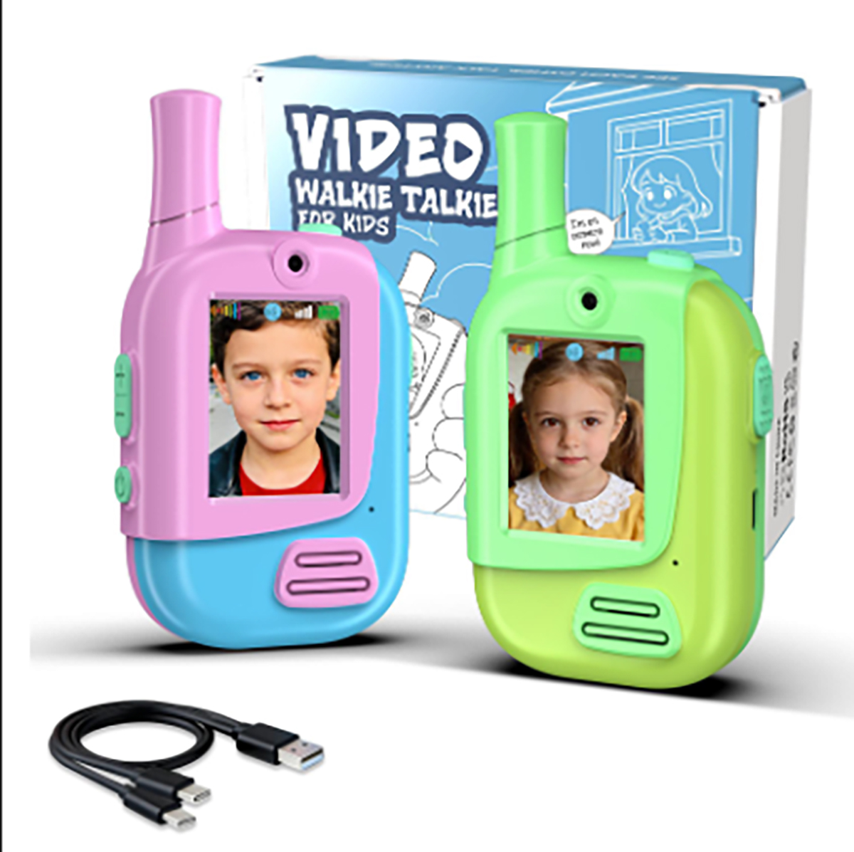 Kids Outdoor Videos - Lot de 2 talkies-walkies vidéo rechargeables